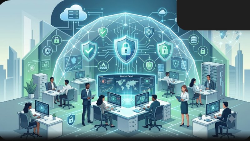 Современная иллюстрация кибербезопасности и цифровой инфраструктуры для BPO-компаний на Филиппинах в футуристическом стиле