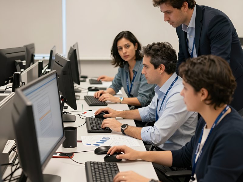Команда специалистов по BPO-консалтингу обсуждает проект в современном офисе при естественном освещении